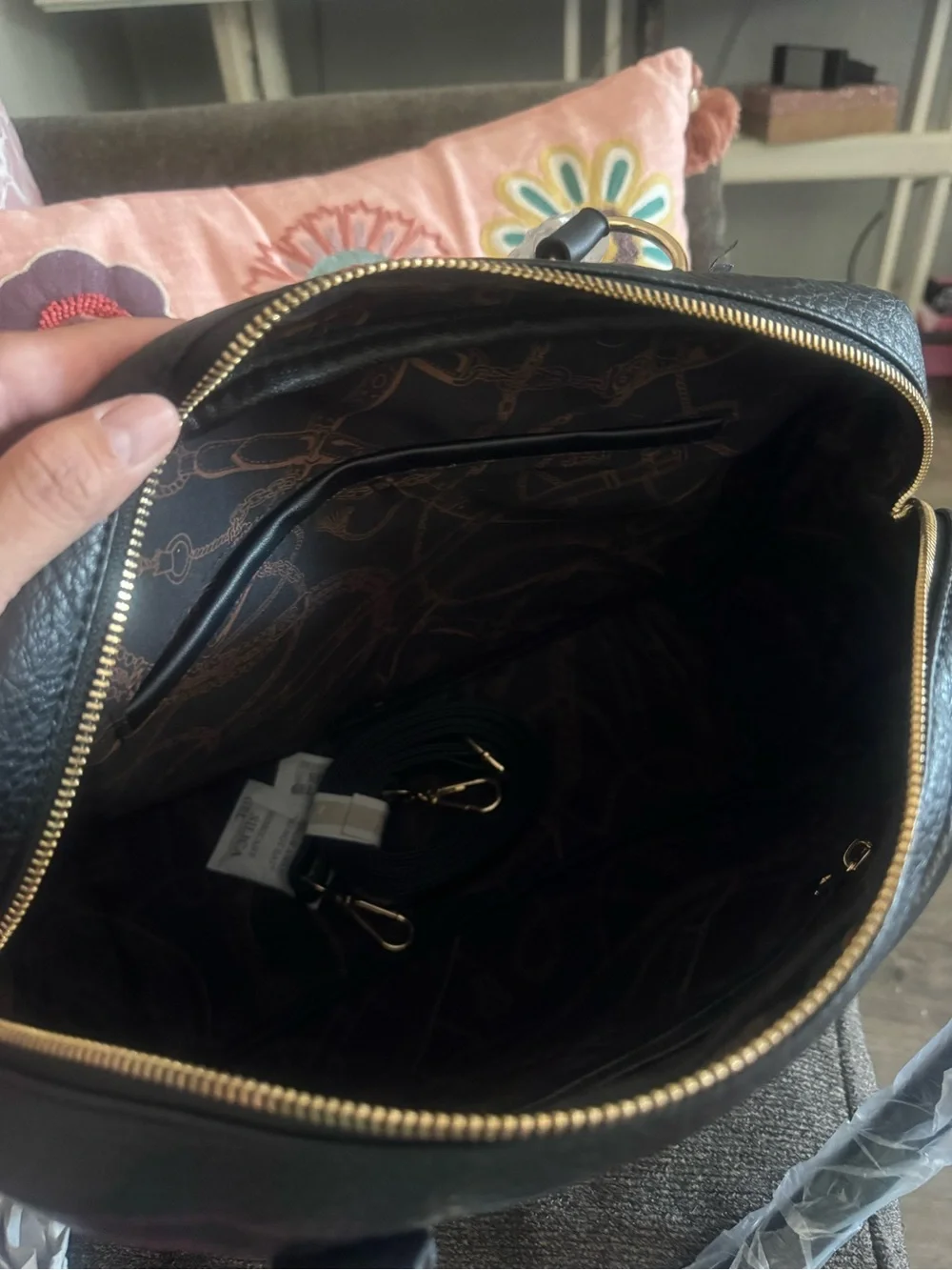 Black vegan Leather Tote Bag with Gold Hardware 15.5 L by 12 in H